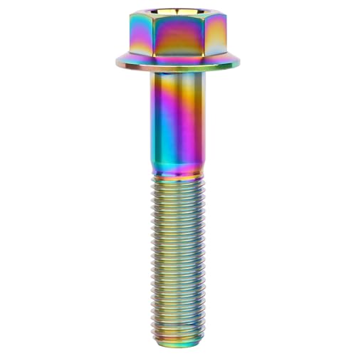 Image of Ti Screws M10 x 20 25 30 35 40 45 50 55 60 65 70 75 80 90 100mm 1.25 Pitch Titanium Flange Hex Bolt Pack of 4 (Rainbow, M10x50mm)