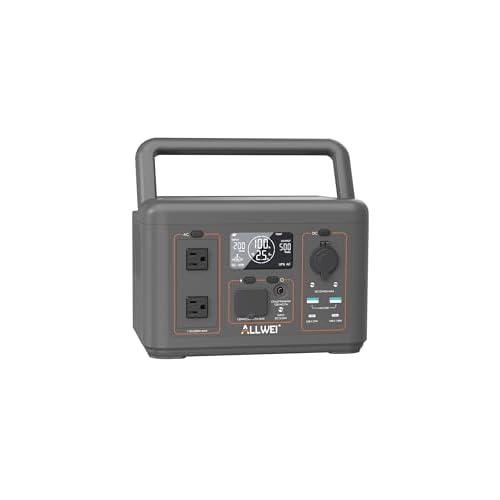 ALLWEI 512Wh Portable Power Station, 500W(Peak 1000W) LiFePO4 Battery, Solar Generator Fast Charge, UPS Mode, Pure Sine Wave 110V AC Outlets, Battery Generator for CPAP Outdoor RV Camping Po