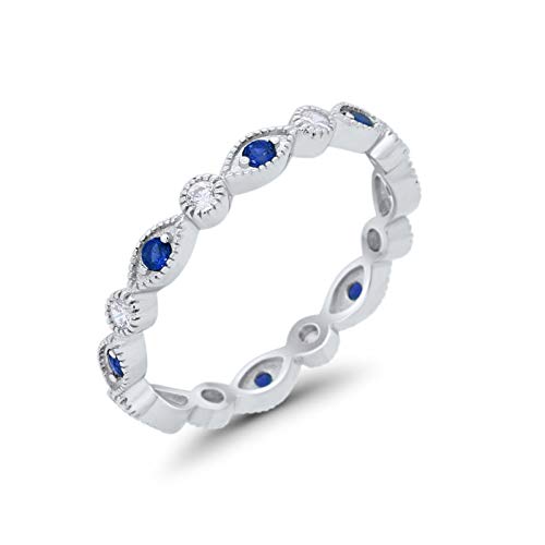 Blue Apple Co. 3mm Art Deco Full Eternity Stackable Wedding Band Marquise Round Cubic Zirconia 925 Sterling Silver3