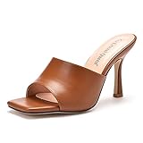 Women's Square Open Toe Heeled Sandals Slippers White Stiletto Heels Sandals Fashion Casual Peep Toe Slippers Slip On Mule Slide Sandal (Brown 1, numeric_10)