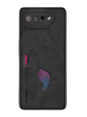 GIOPUEY Hülle Kompatibel mit Asus ROG Phone 7, PU-Leder + Harter PC Hülle, Spezielle Lederstruktur Handyhülle，Anti-Fingerabdruck, Anti-Kratzer Cover - Black