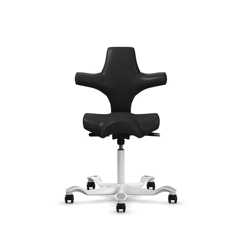 Image of HAG Capisco Standard Chair-White Frame-Upholstered Black Onyx Vinyl