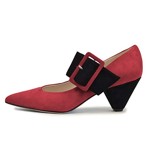 YDN Women Adorable Wide Strappy Buckled Mary Janes Kitten Low Heels Pumps Trendy Closed Pointed Toe Slip On Dress Shoes2
