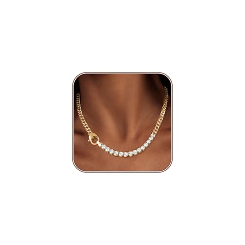 LULII Tennis Necklaces for Women 14K Gold Plated Chunky Cubic Zirconia Choker Cuban Link Chain for Women Jewelry Gifts