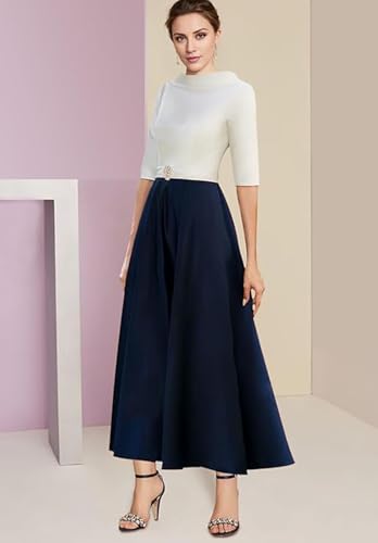 Image of A-line Elegant Mother of The Bride Dress Half Sleeve Ankle-Length Satin Wedding Guest Dress Evening Gown Ruched 2025 Light Grey