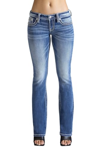 Miss Me Women's Saddle Stitch Faux Flap Pockets Low-Rise Bootcut Jeans2
