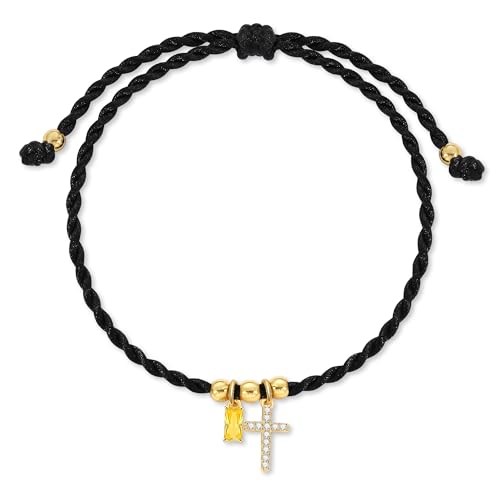 Birthstone Bracelets for Women, Cross Bracelet for Gls Christmas Gifts for Mom Handmaded String Rope Bracelets First Communion Gifts for Gls 11.Nov.(Citrine)