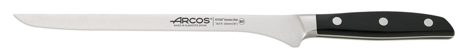 Arcos Coltello da Taglio in Acciaio Inossidabile per Jamón e Carne – Manico Ergonomico in Poliossimetilene, Lama da 250 mm – Nero, Serie Manhattan