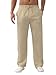 Aisprts Pantalon Lino Hombre Pantalones Holgados de Ocio Pantalones Ligeros de Verano para Hombre con Bolsillos, Cintura Elástica y Cordón, Beige, L