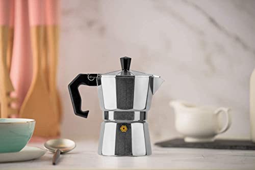Image of Aluminum Moka Stove Coffee Maker, Moka Pot Coffee Maker for Gas or Electric Stove Top, 3 Cups (Silver)