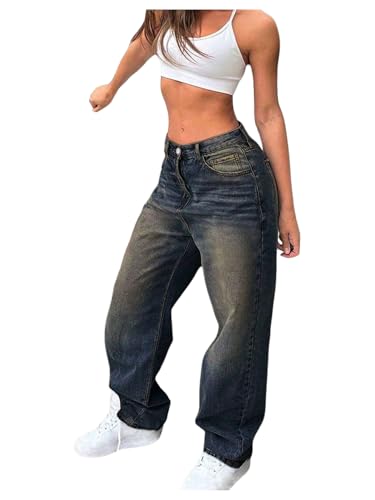 SOLY HUX Women's Wide Leg Jeans High Waisted Baggy Vintage Y2k Denim Pants Streetwear