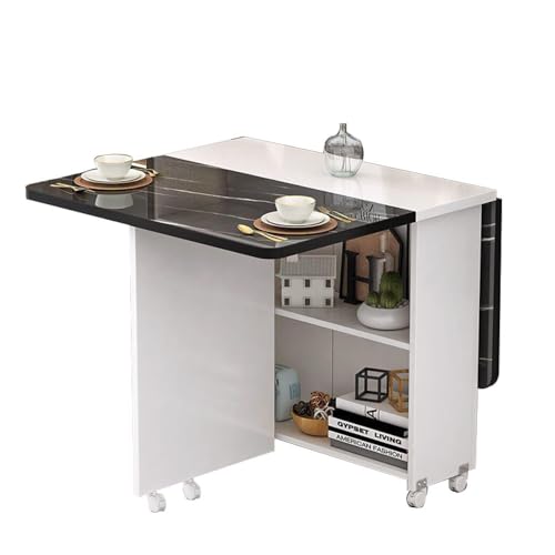 ZhangHY Mesa de comedor plegable portátil que ahorra espacio, casa pequeña, simple, multifuncional, con armario de almacenamiento de 2 niveles, mesa de entrada