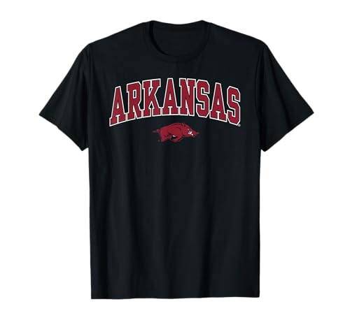 Arkansas Razorbacks Arch Over Black Graphic Tees and T Shirts for Men and Women Officially Licensed