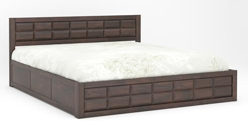 Image of MAMTA DECORATION Sheesham Wood King Size Bed with Box Storage, Wooden Double Bed Cot Palang Furniture for Bedroom Living Room Home (Walnut Finish)