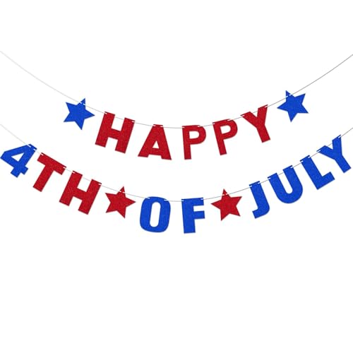 4th of July Decorations - Happy 4th of July Banner Independence Day Banner American Themed Hanging Decoration American Independence Day Celebration Red Blue Theme Party Supplies