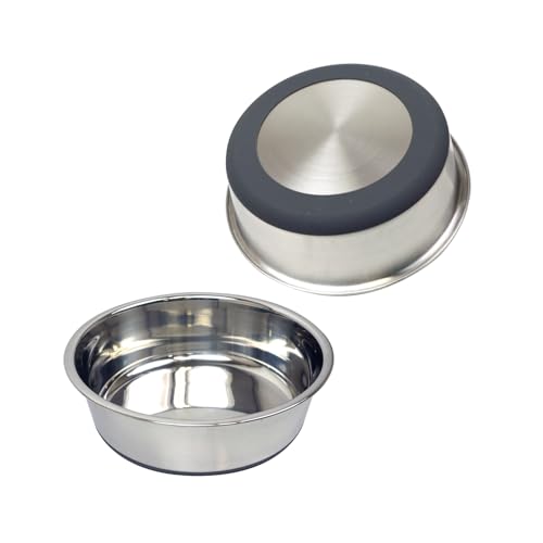 DOGPET ステンレス製 食器 皿型 中型犬〜大型犬 対応 900ml 大容量タイプ シリコンの滑り止め付 ペット食器 シリコングレー Mサイズ