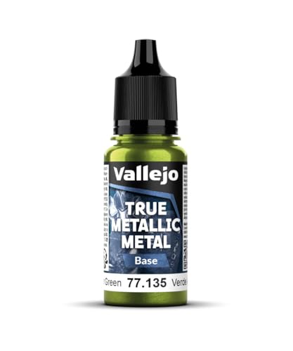 Vallejo True Metallic Paint 135 Amber Green, High Coverage, Brush Application, 18 ml Dropper Bottle, Ideal for Miniatures and Models