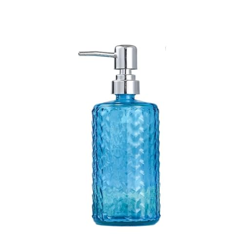 せっけんボトル ホーム/ホテル/バスルームガラスプッシュローションボトル500mlソープホルダー透明円筒形ブルー/クリア/グレー/オレンジ/ピンク ソープディスペンサー(Blue)