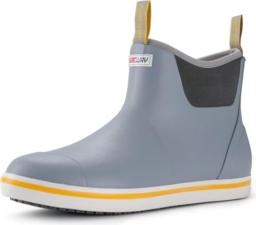 Image of SUREWAY Men's Ankle Fishing Deck Boots for Men-Waterproof,Professional Non-Slip Soles for Wet Slippery Surface,Neoprene Rubber Rain Boot /Shoes for Hunting Boating Gardening