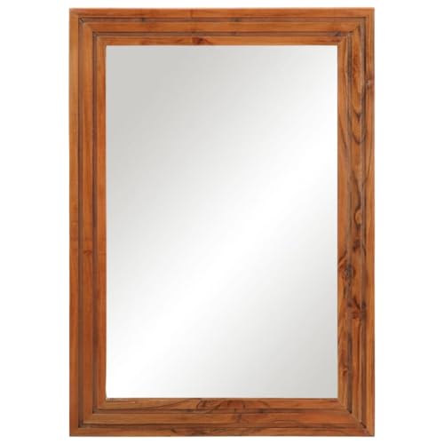 Genérico Wenjingqi Espejo de baño Madera Maciza de Acacia y Vidrio 50x70 cm, Marrón 377590