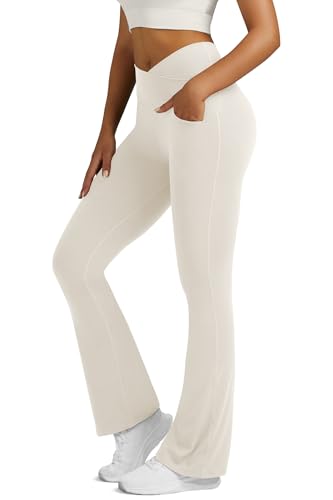 Image of Flare Leggings for Women Yoga Pants with Pockets High Waisted Crossover Flare Yoga Pants Bootcut Yoga Leggings