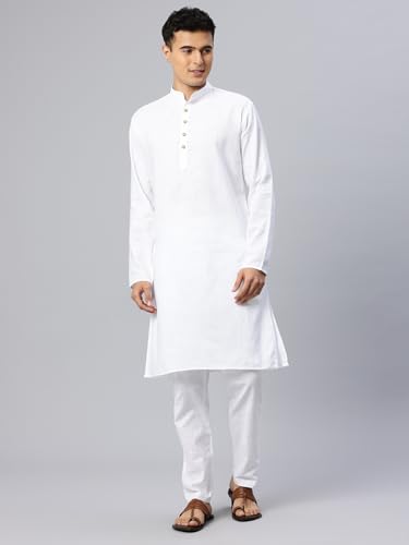Image of Majestic Man Men's Cotton Regular Fit Traditional Mandarin Collar Ethnic Motifs Solid Long Kurta