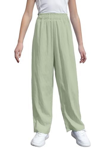 Image of SANGTREE Girls & Woman Wide Leg Pants Lightweight Casual Elastic High Waist Straight Leg Loose Trousers,4 Years - Woman 2XL