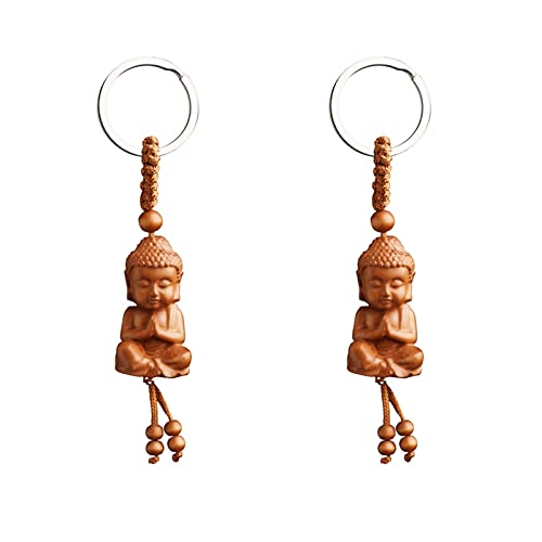 peiyee en Bois Bouddha Porte-Clés Porte-clés Bouddha en Bois Porte cle Bonheur Pendentif Bouddha sculpté Porte-clés Accessoires de Voiture Bricolage Cadeau Porte-Bonheur