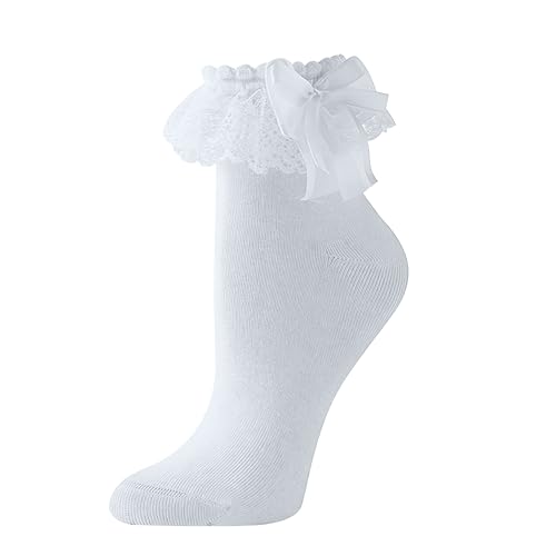 Moketiere Ruffle Frilly Socks Lace Socks Women - Cute Lolita Sock Crew Ankle Dress Sock with Bow for Ladies Gril