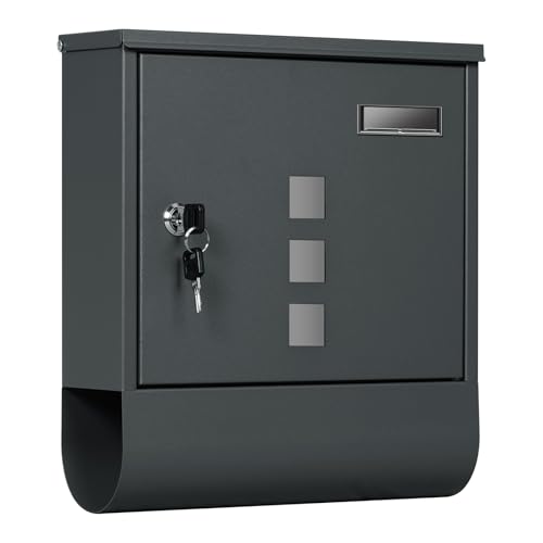 WOLTU Briefkasten Postkasten mit Zeitungsfach Sichtfenstern Namensschild, Wandbriefkasten abschließbar, mit 2 Schlüsseln, modern, Anthrazit, 30,5x33,5x9 cm