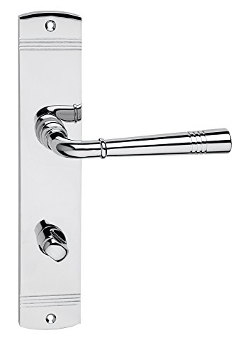 Preisvergleich Produktbild Drückergarnitur Zimmertür Türgriff Türbeschlag Antik Messing poliert auf Langschild / WC - Badezimmer / Türklinke verchromt poliert glänzend / Modell LADY 151 / Baubeschläge von JUVA®