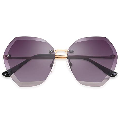 FEISEDY Women Oversized Rimless Sunglasses Diamond Cutting Lens Sun Glasses B25692