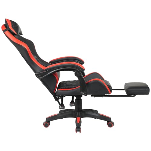 Sedia Gaming Poltrona da Ufficio Direzionale Ruote Girevole Sportiva Racer Direzionale Office Racing Presidenziale Casa Studio Sedia Da Scrivania Altezza Regolabile (Rosso con Poggiapiedi) - Sedia gaming - Immagine 4