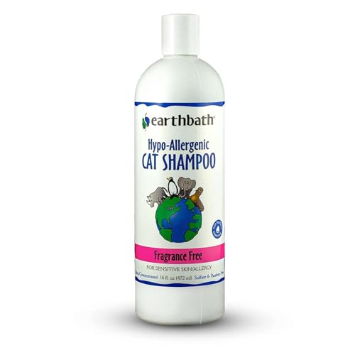 earthbath, Hypoallergenic Cat Shampoo - Fragrance Free Cat Shampoo for Allergies and Itching, Made in USA, Cruelty Free Cat Wash, Gentle & Soothing Kitty Shampoo - 16 Oz (1 Pack)