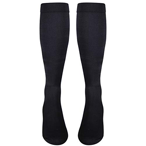 Image of NuVein Men's Compression Socks, 15-20 mmHg Support, Dress Trouser Style, Over Calf Knee High, Black, Small