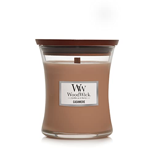 WoodWick Medium Hourglass Candle, Cashmere - Premium Soy Blend Wax, Pluswick Innovation Wood Wick, Made in USA