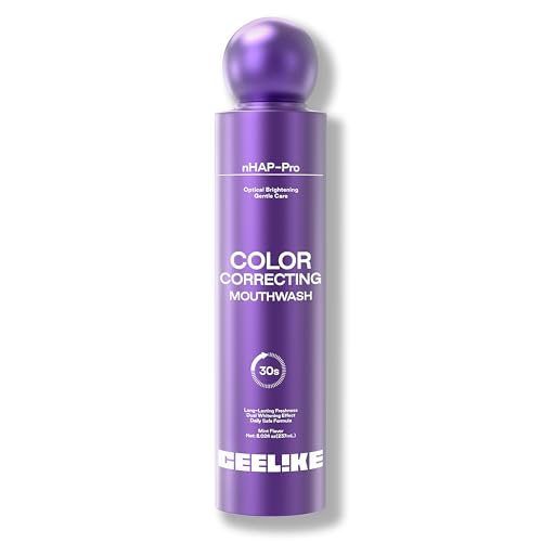 CEELIKE Purple Color Correcting Mouthwash 30s Instant Optical Teeth Brightening Neutralizes Yellow Tones Alcohol Free Gentle Formula with nHAP-Pap-CPC Long Lasting Mint Fresh Breath