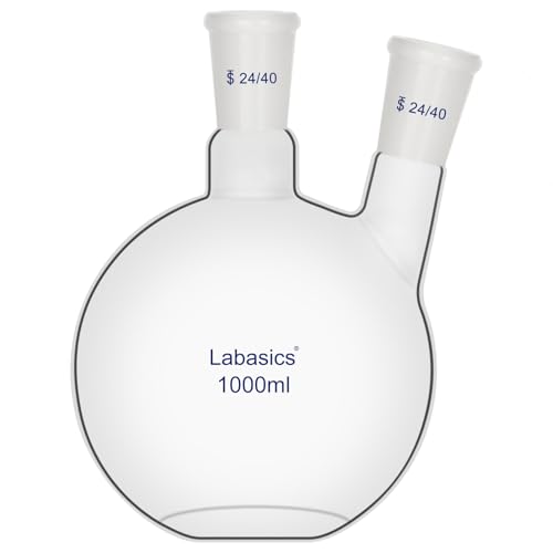 Labasics - Labasics 2 Neck Flat Bottom Boiling Flask, 24/40 Joint, Borosilicate Glass, Heat Resistant for Distillation and Laboratory Experiments, 1000ml