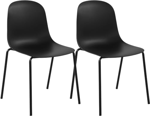 CLP 2er Set Stapelstuhl Hardin, mit ergonomischer Kunststoffschale und stabilem Metallgestell, geeignet für Esszimmer, Konferenzraum und Küche | Farbe schwarz