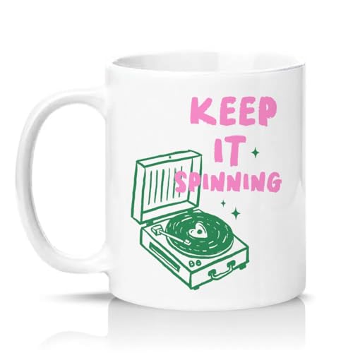 Sassy Souls Keep It Spinning 11oz Ceramic Novelty Mug Vinyl Record Player Music Lovers Tea Coffee Cup White