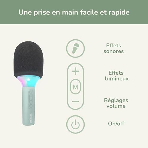 Micro karaoké enfant bluetooth vert KIDYWOLF Kidymic avec lumières LED