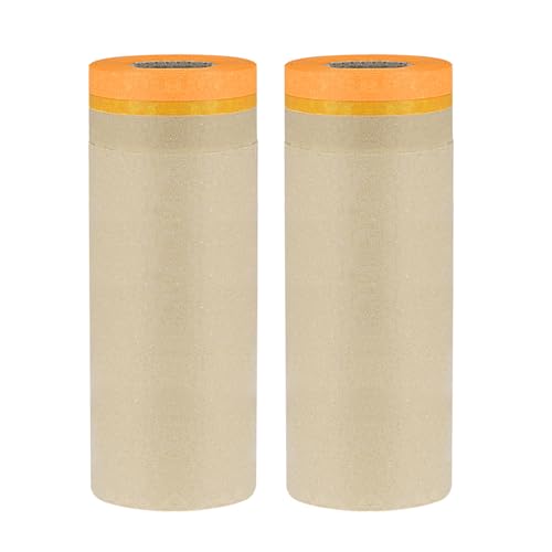 Image of uxcell 2pcs Pre-Taped Masking Paper 18 Inch x 49 Feet Brown Paper High-Tack Tape Painters Film for Painting Automotive Floor Protection and Covering, Orange