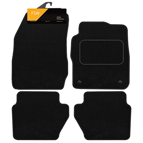 FSW - Tailored Mats - Fits Ford Fiesta Mk7 2011-2017 - Black Carpet - Anti Slip Mat - Non Slip Car Floor Mat Fitted With Clips & Granulated Backing - 4 Pc Floor Mat - 2 Clips