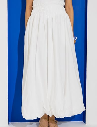 Huaqiao Womens Bubble Maxi Skirts Puffy Hem Elastic Waist Flowy A Line Y2K Casual Long Skirts with Pockets4