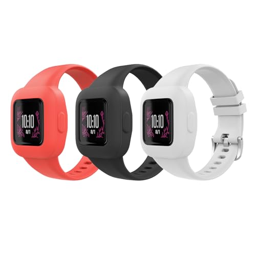 MoKo Lot de 3 Bracelets Compatible avec Garmin Vivofit jr. 3 pour Enfants, Bande de Montre de Remplacement en Silicone, Noir + Rouge + Blanc