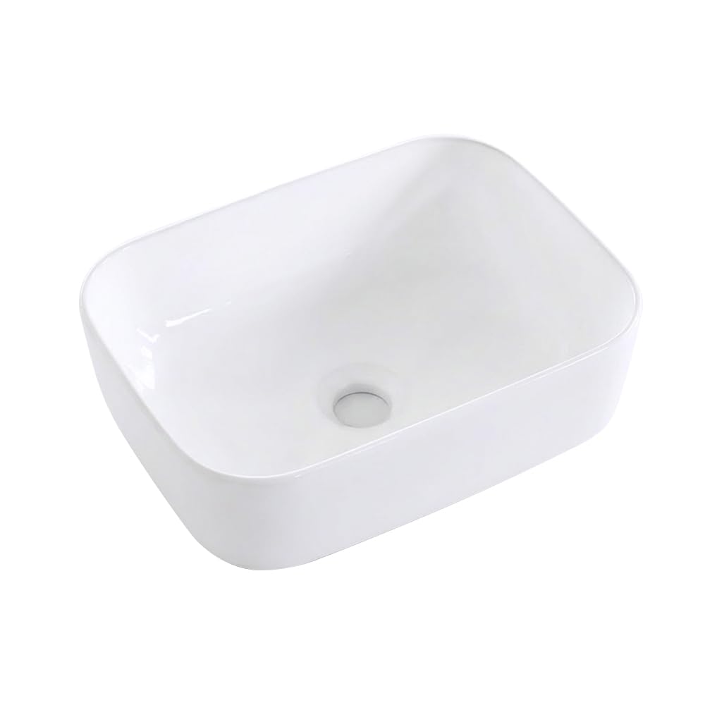 Fregadero de cerámica blanca de 16 x 12 x 5.5 pulgadas, cuenco para lavabo de baño, diseño curvado suave, duradero y fácil de instalar y limpiar