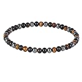 QOGIR Triple Protection Bracelet - Onyx Hematite Tiger Bracelet for Women Men - Handmade Natural Gem Stone Beaded Stretch Elastic Healing Bracelets 4mm