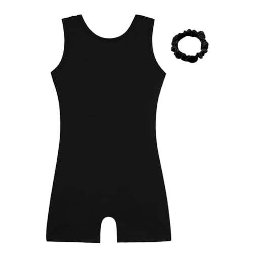 Hoziy Tumbling Outfits For Girls Leotards For Kids Gymnastics Biketard Outfits Black Solid Color Non Shiny Tank Sleeve Dance Clothes Size 8-9 9-10 8-10 Years thumb #2