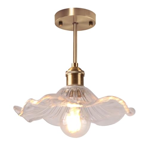 LIGINOK Luminaires Plafonnier Vintage avec Abat-jour en Verre E27 Lampe de Plafond en Forme de Feuille de Lotus Moderne Lustre Plafonnier Décoratifs pour...