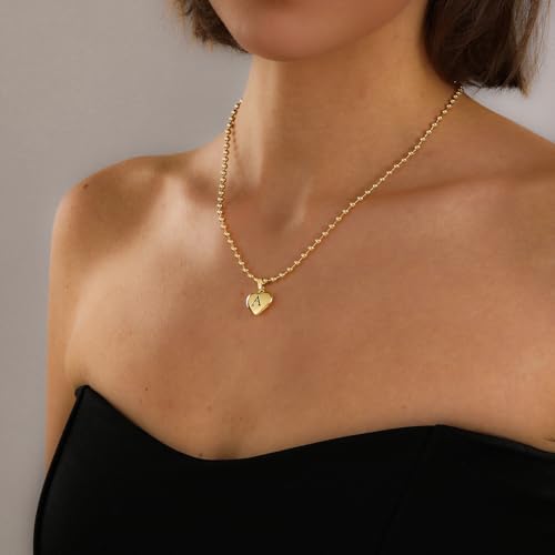 KISSCLOUD Heart Initial Necklaces for Women, 14K Gold Letter A Necklace — view 3
